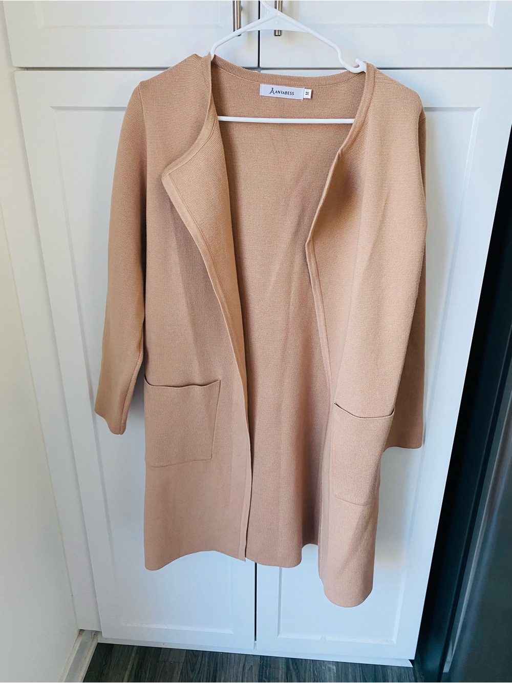 Womens tan camel anrabess open front sweater medium nwot